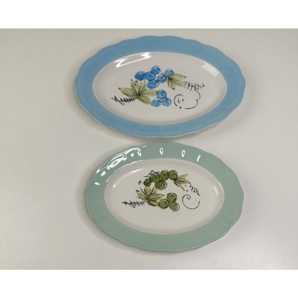 Pair of Vintage Corona Ironstone Ware Small and‎ Medium Platter Grape Cluster